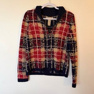 Jones New York Red and Black Plaid Turtleneck Sweater